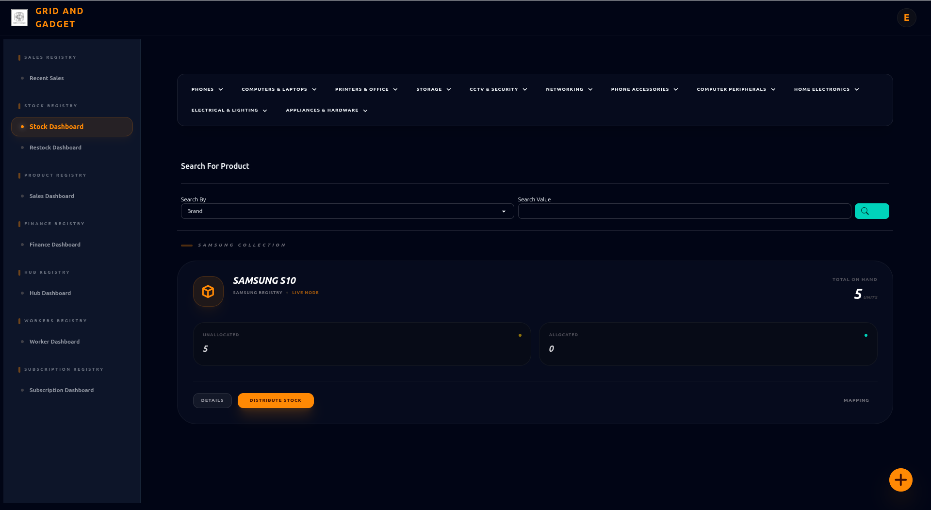 Grid and Gadget Hub Dashboard